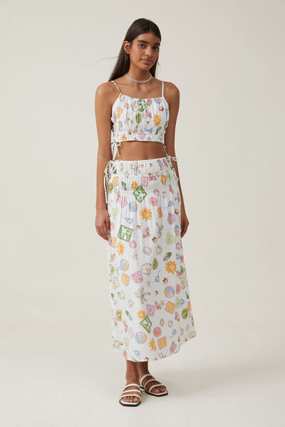Lucy Shirred Maxi Skirt, SURF STICKERS