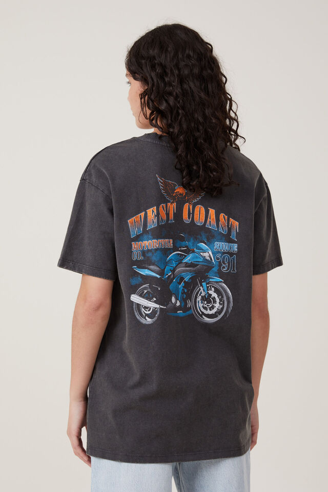 Camiseta - Boyfriend Fit Graphic Tee, WEST COAST MOTO/WASHED BLACK