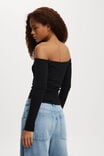 Staple Rib Rouched Off The Shoulder Top, BLACK - alternate image 3