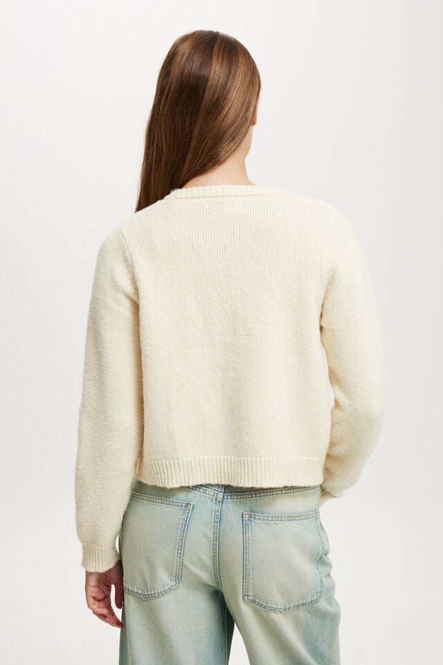 Lux Crew Button Cardigan, LEMON ICING