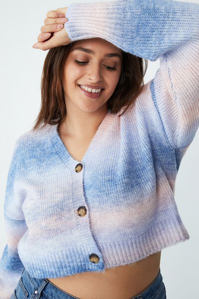 Curve Ombre Fluffy Cardigan, BLUE PINK OMBRE