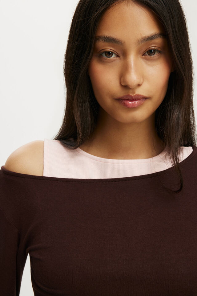 Morgan Layered Long Sleeve, DARK OAK/CHERRY BLOSSOM