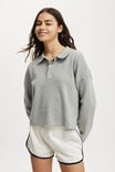 Cotton Cropped Rugby Polo, GREY MARLE - alternate image 1