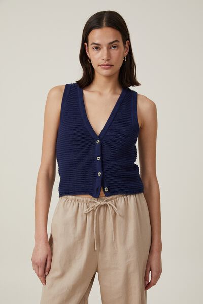 Cotton Fashion Knit Vest, DEEP INDIGO