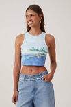 Crop Ribbed Graphic Racer Tank, VACAY SCENE/VINTAGE WHITE - alternate image 1