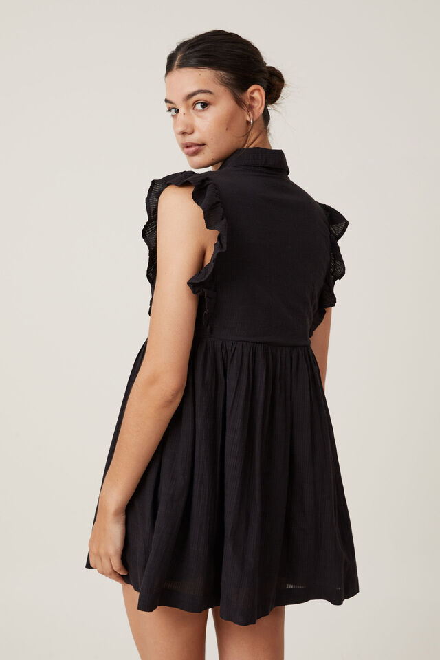 Sylvie Lace Trim Shirt Dress, BLACK