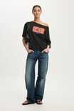 Jennie Music Off The Shoulder Boxy Graphic Tee, LCN COR JENNIE SWORD / WASHED BLACK - example image 2