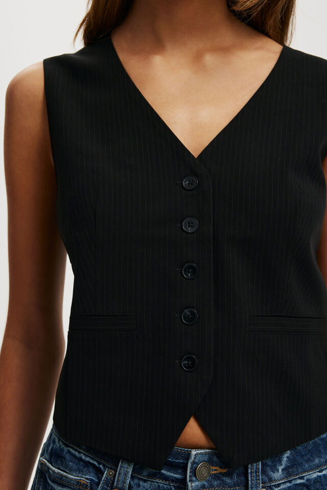 Luis Suiting Vest, BLACK PINSTRIPE