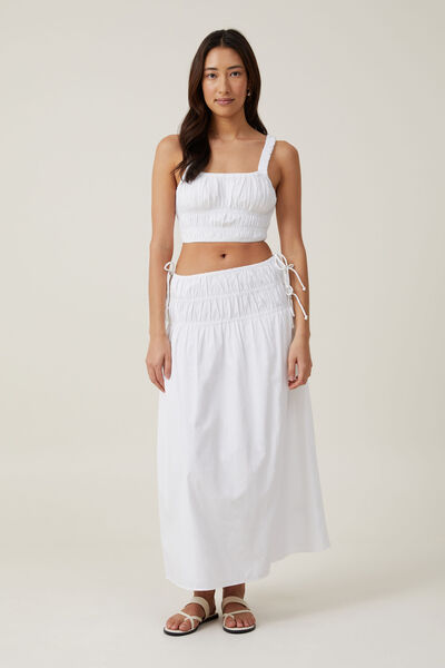 Daisy Shirred Maxi Skirt, WHITE