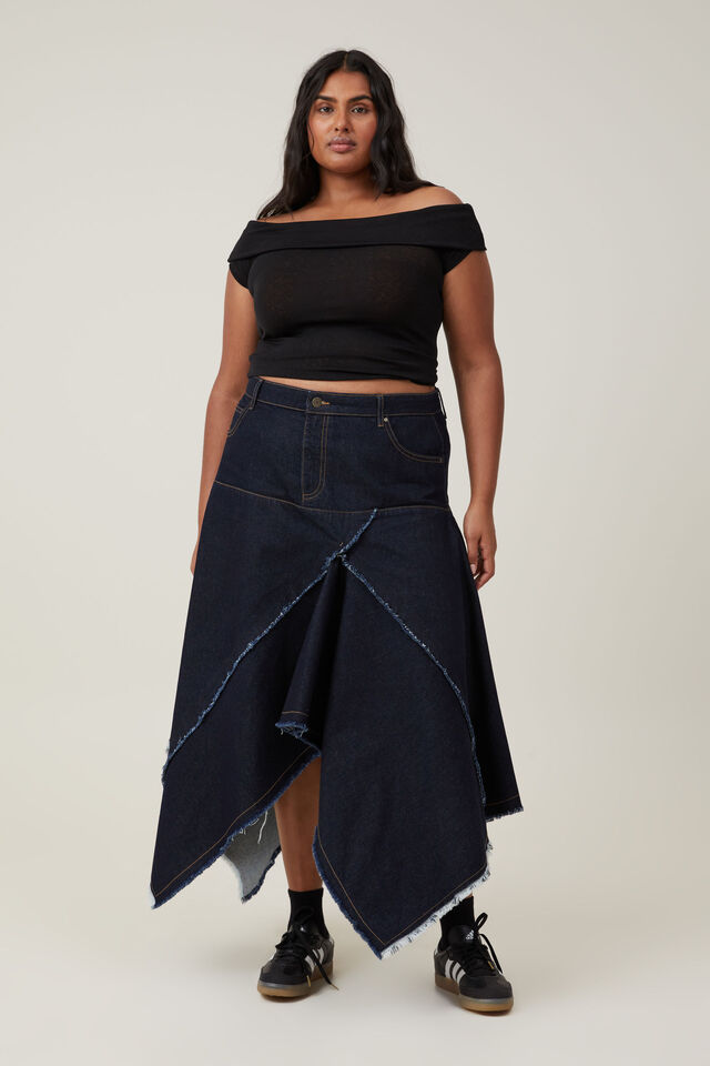 Saia - Harper Denim Midi Skirt, INDIGO