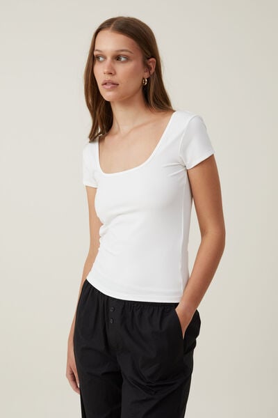 Emily Double Scoop Short Sleeve, NATURAL WHITE