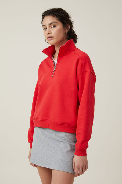 Classic Fleece Half Zip Sweatshirt, SCARLET RED