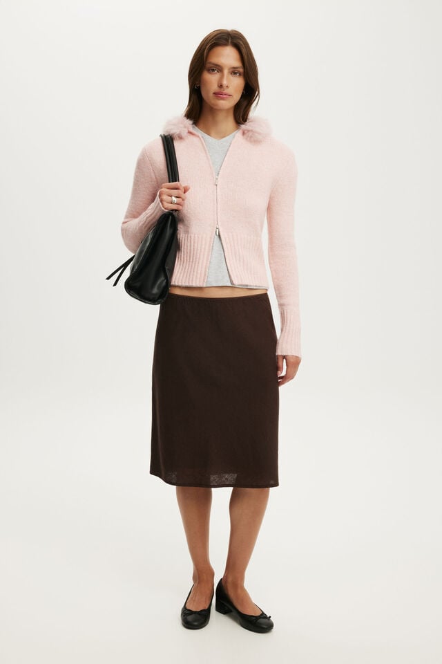 Fluffy Knit Zip Hoodie, SOFT PINK