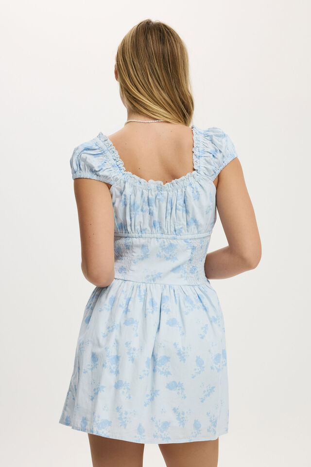 Charlotte Mini Dress, BREEZY BOUQUET DUCK EGG BLUE