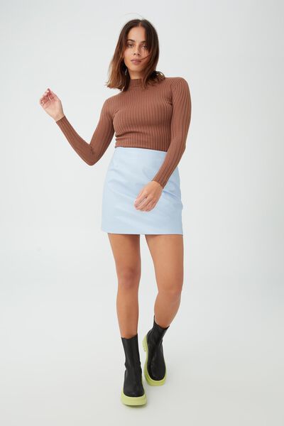 Vegan Leather Mini Skirt, SKYWAY BLUE