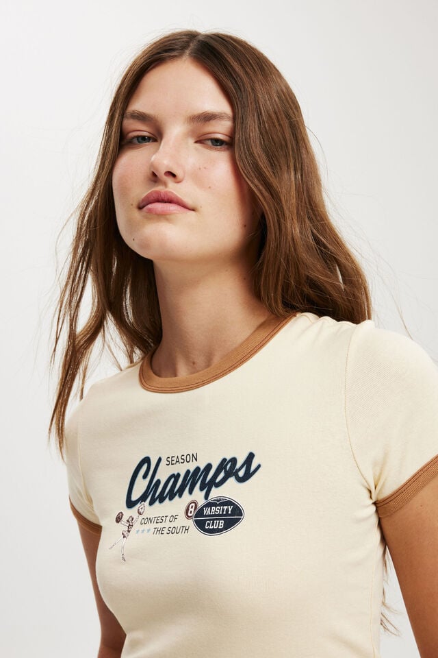 Fitted Graphic Longline Tee, CHAMPS/ BIRCH