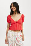 Mila Tie Front Short Sleeve Top, SUMMER RED - alternate image 1