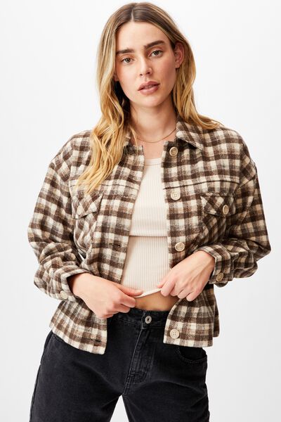 The Trucker Shacket, BROWN CHECK