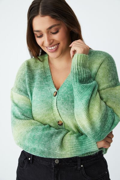 Curve Ombre Fluffy Cardigan, GREENS OMBRE