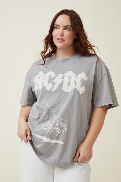 Curve Oversized License Graphic Tee, LCN PER ACDC FLY ON THE WALL/THUNDER GREY