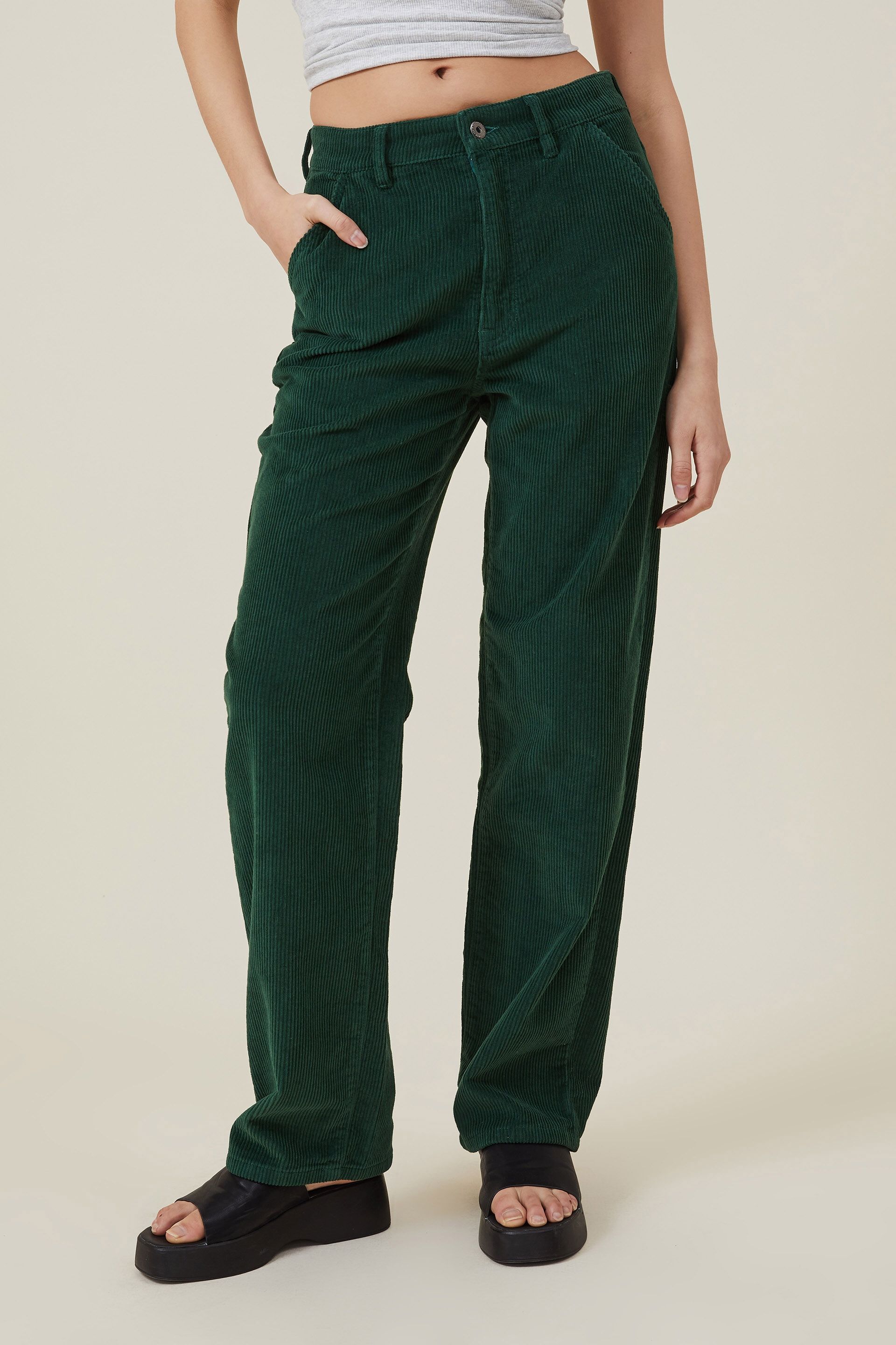 Corduroy Pleated Pants Stone Green - 100% (Organic) Cotton - Brava Fabrics