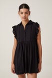 Sylvie Lace Trim Shirt Dress, BLACK - alternate image 1