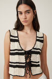 Crochet Tie Front Vest, PORCELAIN/STRIPE - alternate image 4