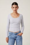 Staple Rib Scoop Neck Long Sleeve Top, GREY MARLE II - alternate image 1