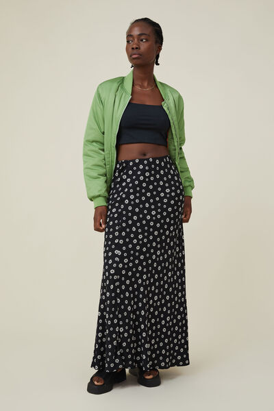 Saia - Bloom Maxi Slip Skirt, KIKA DAISY FLORAL BLACK