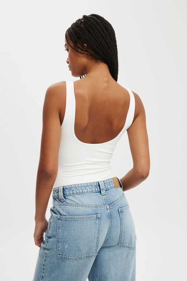 Cleo Scoop Neck Low Back Bodysuit, VINTAGE WHITE