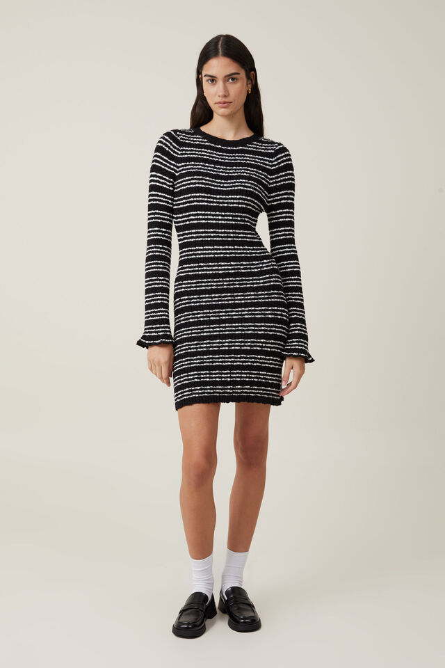 Stripe Knit Mini Dress, TRE STRIPE BLACK