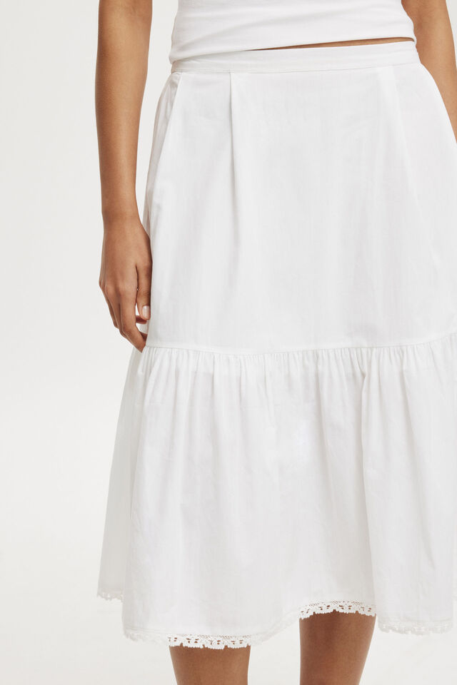 Sloane Tiered Midi Skirt, WHITE