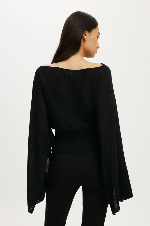 Breezy Cape Knit Top, BLACK