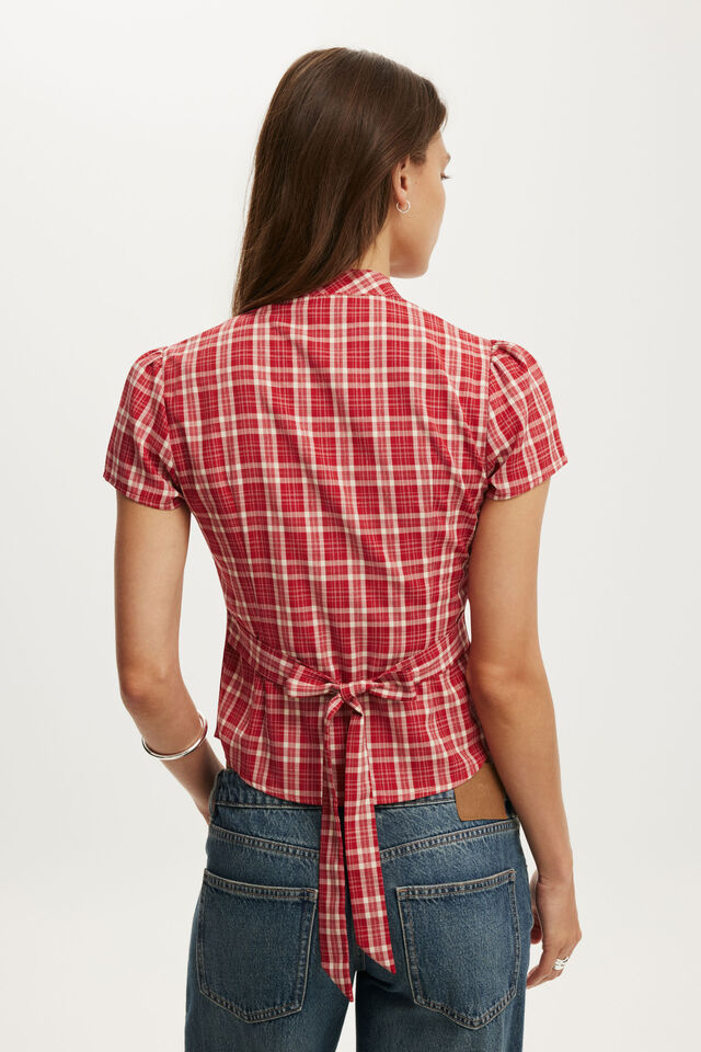 Nikki Button Through Blouse, RED CHECK