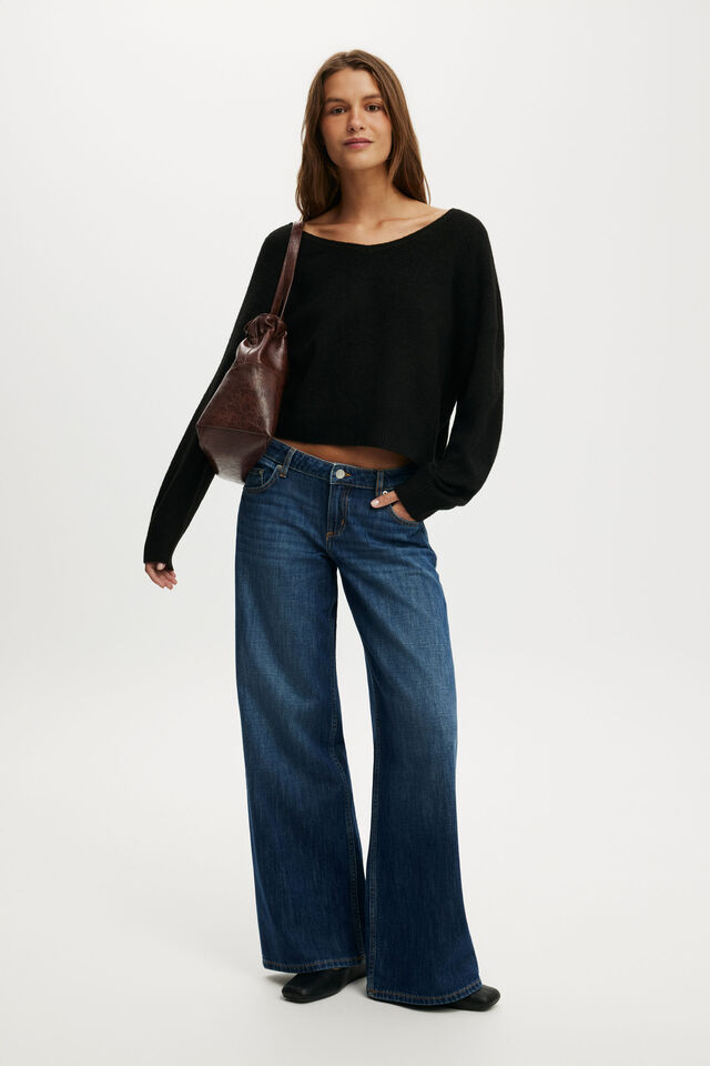 Softest Luxe  Slouchy V Knit, BLACK