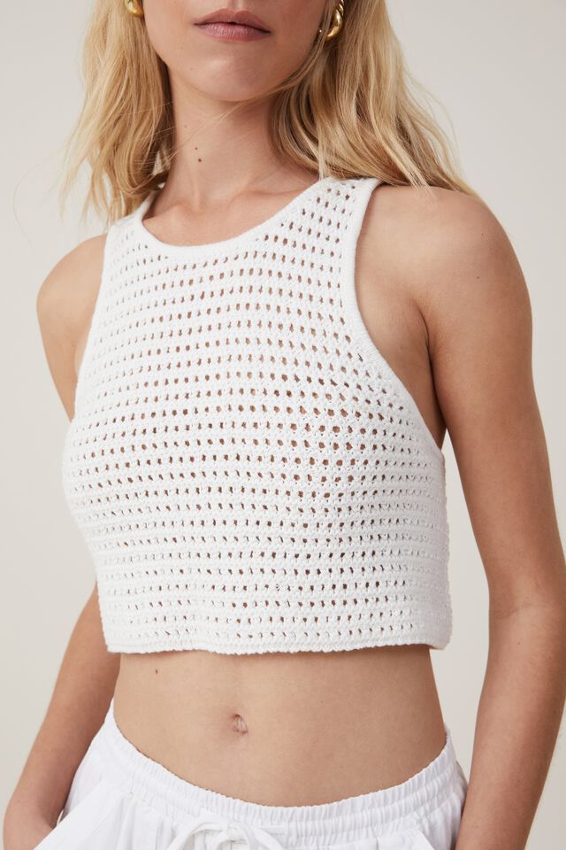 Summer Knit Crochet Tank, WHITE