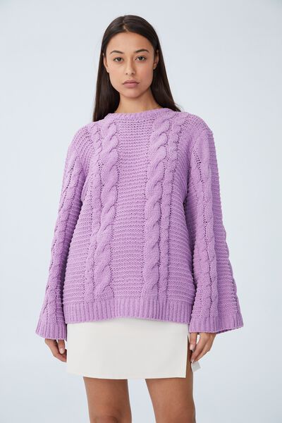 Cable Tunic Pullover, LAVENDER DUSK