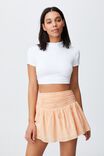 Woven Shirred Tiered Mini Skirt, BRUSHED PEACH
