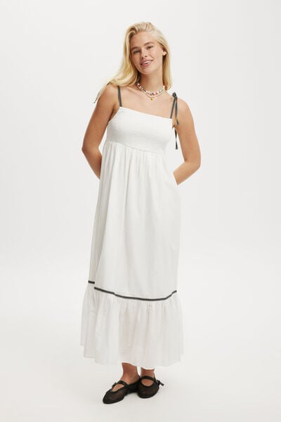 Karli Contrast Trim Maxi Dress, WHITE