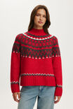 Fairisle Mock Neck Sweater, RED PETAL FAIRISLE - example image 1