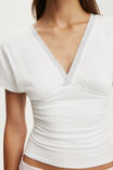 Benni Cinched Vee Tee, WHITE/GREY MARLE - example image 4