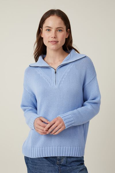 Cotton Half Zip Pullover, SOFT BLUE