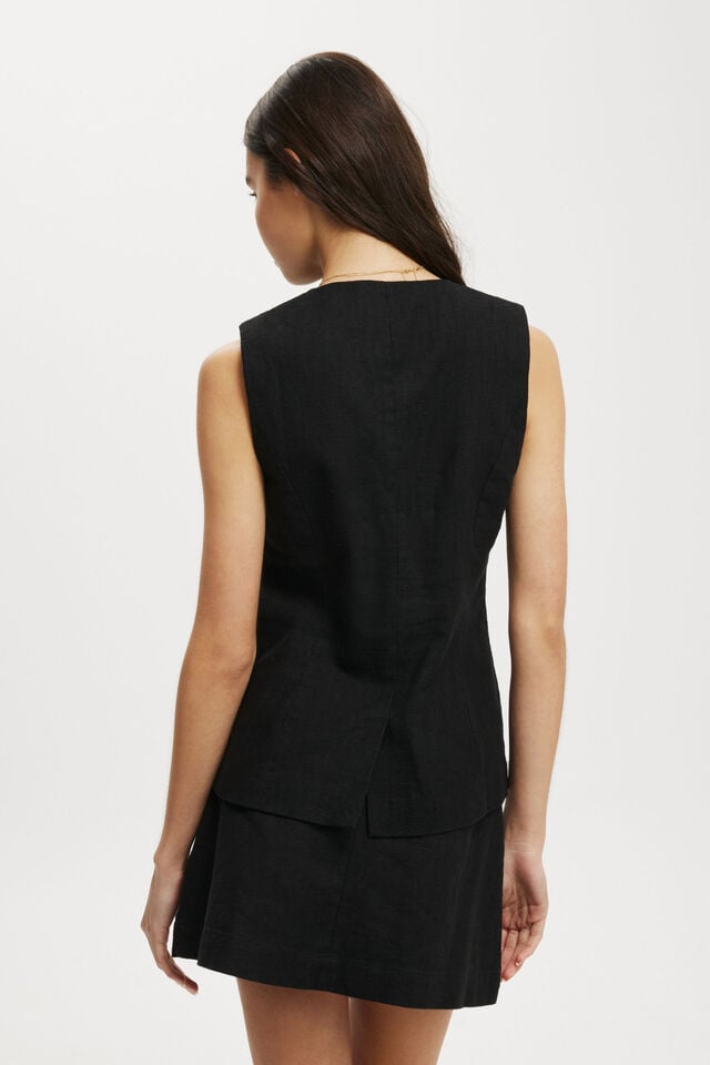 Sienna Linen Cotton Vest, BLACK