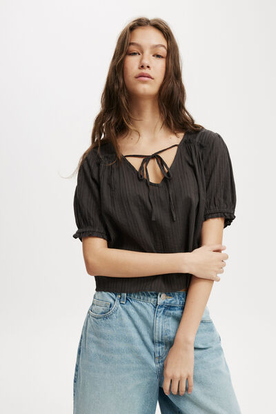 Tully Textured Cotton Blouse, WASHED BLACK