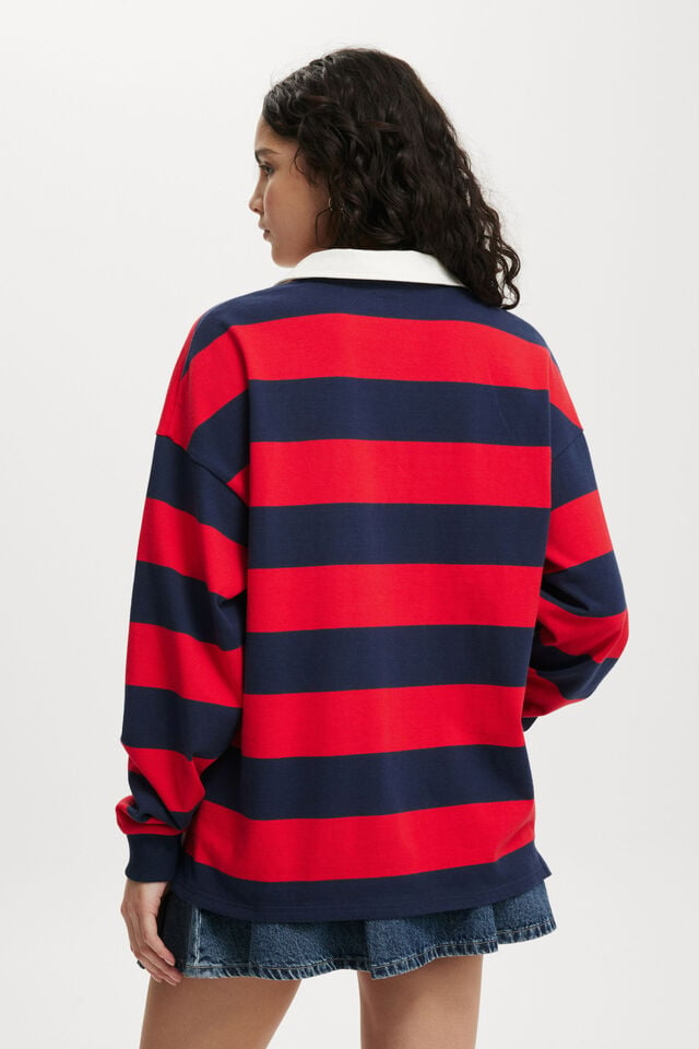 Oversized Long Sleeve Polo, WINTER NIGHT/SCARLET RED