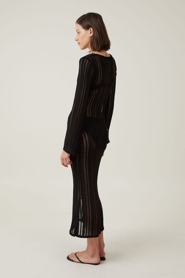 Leila Ladder Yarn Maxi Dress, BLACK