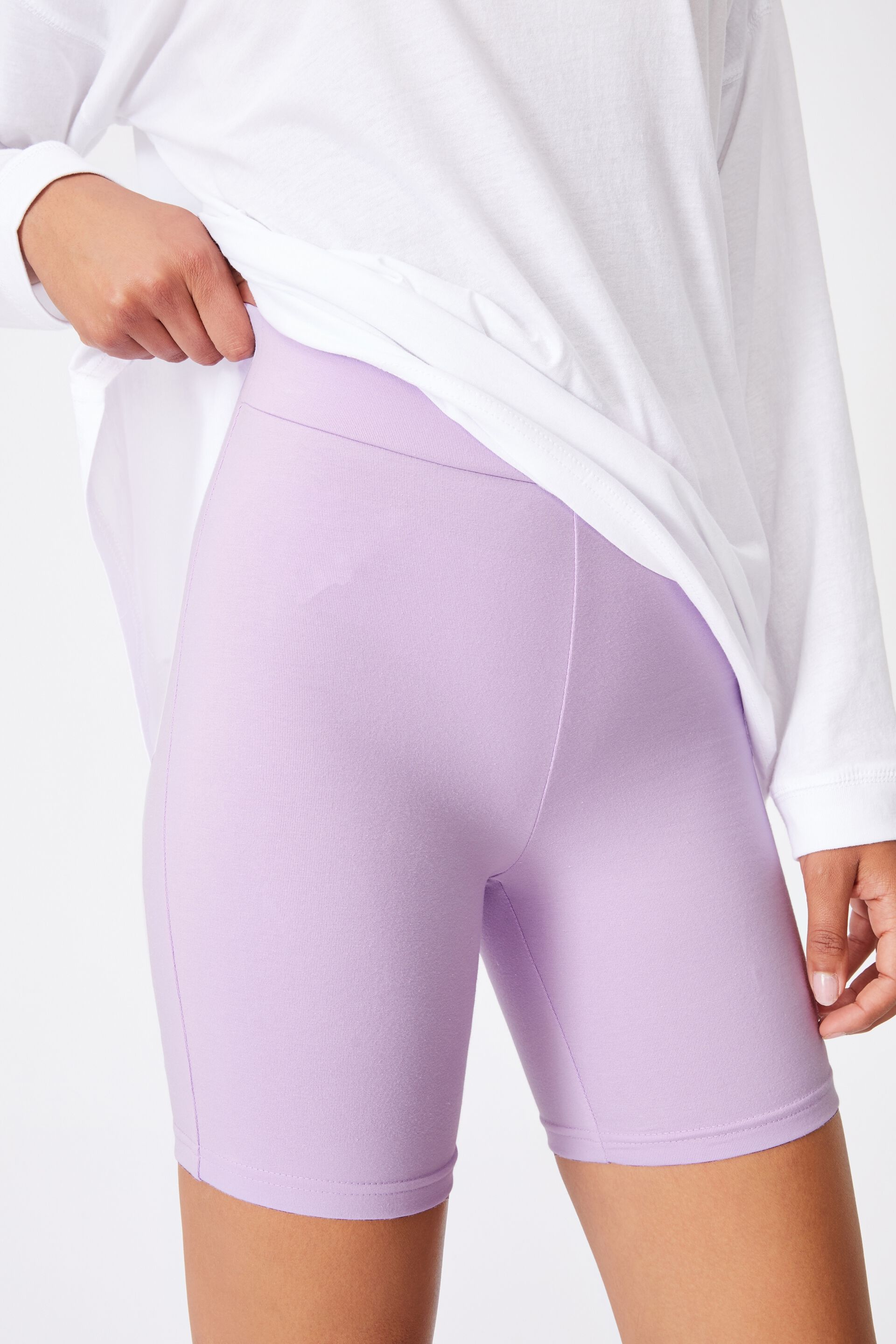 lilac biker shorts
