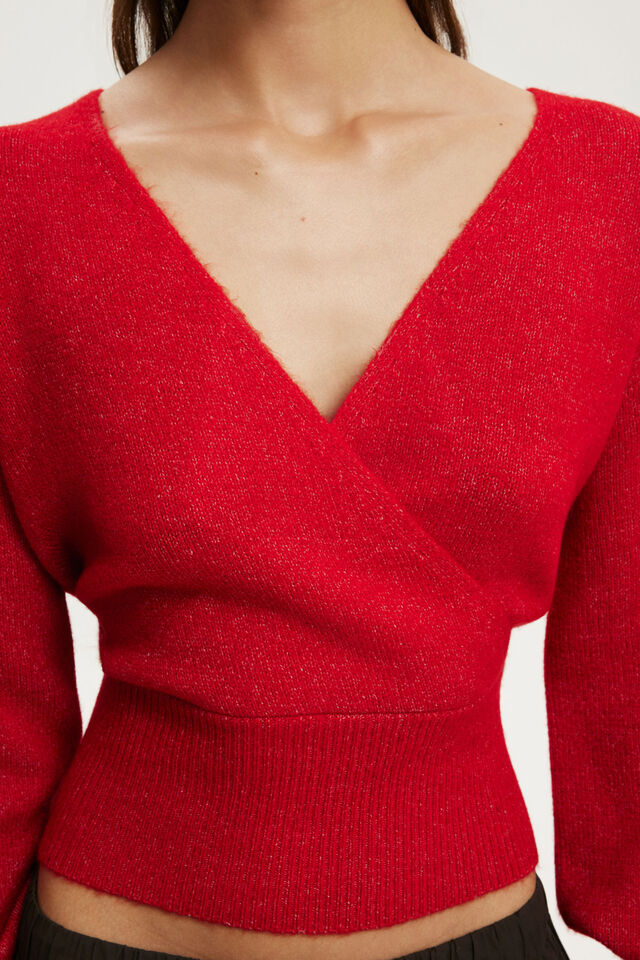 Softest Luxe Mock Wrap Knit, RED PETAL