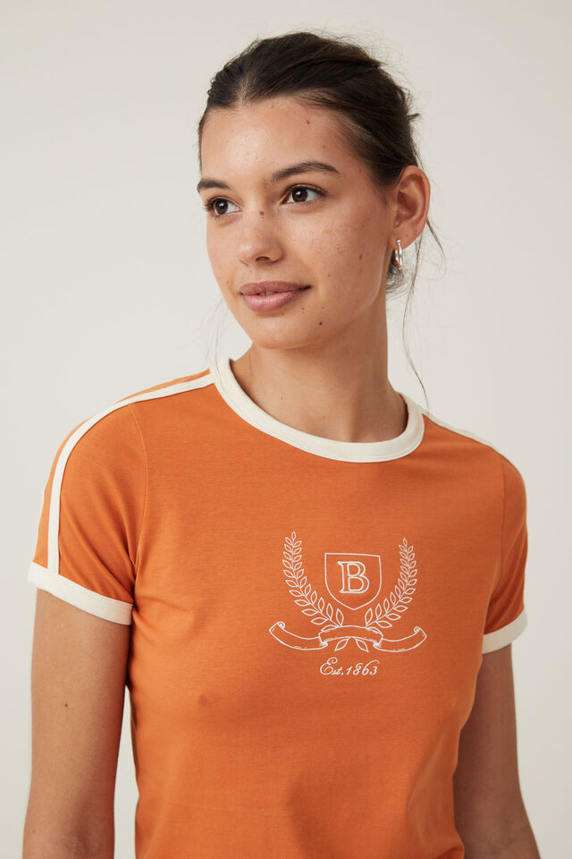 Fitted Graphic Longline Tee, B CREST/WARM COPPER