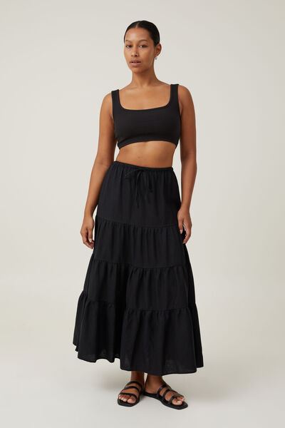 Haven Tiered Maxi Skirt, BLACK